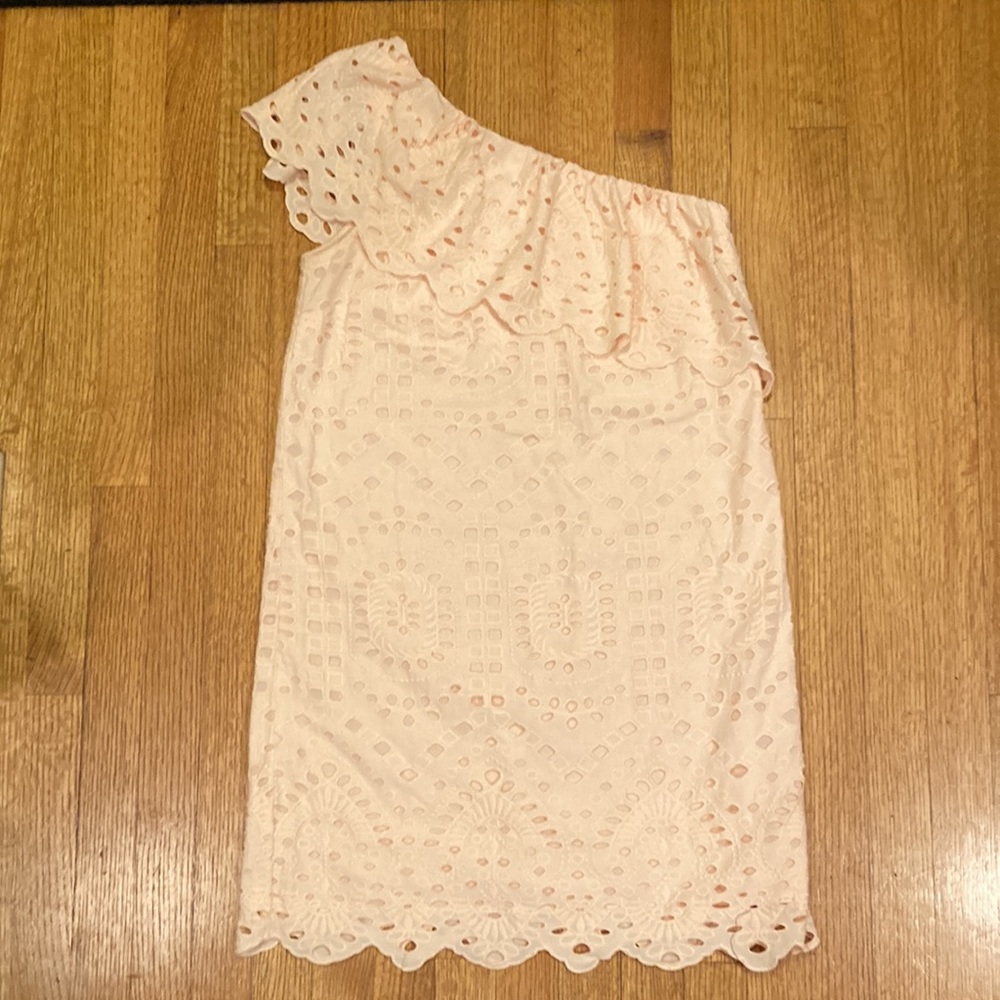 Loft NWT Pale Pink One Shoulder Cotton Eyelet Dress Size 4 - Picture 11 of 16